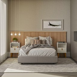 Conjunto Cabeceira Casal em Ripado Ilhabela com 2 Mesas de Cabeceira Búzios e Par de Frame Linea Bra - 2