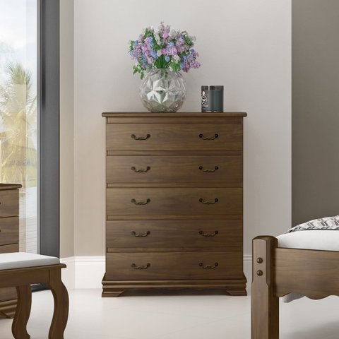 Cômoda para Quarto 5 Gavetas em Madeira Maciça Eliane Castanho - Straub Web