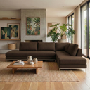 Ver imagem 1 de Sofá de Canto 5 Lugares com Chaise Lado Direito em Veludo Marrom 293x200cm