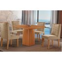 Ver imagem 1 de Sala Jantar Mesa Maldivas Tampo Curvo 90cm+4 Cadeiras Dafne Madeira Naturale - Capuccino/linho Bege