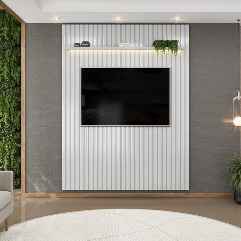 Painel Ripado para TV até 65 Polegadas com LED MDF 183CMX240CM Trento
