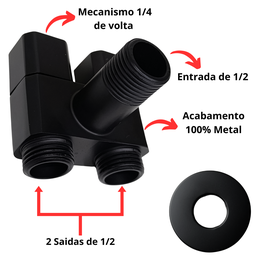 Registro Duplo Máquina de Lavar Ducha Higiênica Metal Preto - 5