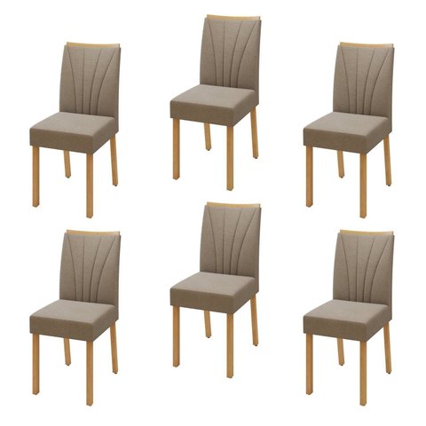 Kit 6 Cadeiras de Jantar Estofadas Suede Tessera Pés em Madeira Maciça Bege Amêndoa Clean/Animale Bege