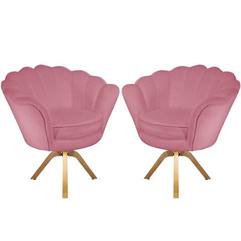 Kit 2 Poltronas Decorativa Pétala Base Giratória Madeira Suede Rosa Mz Decor