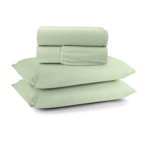 Jogo Cama Lençol Casa Scarpa Sonnet Queen Malha Lisa Algodão Macio 4 Peças - Verde Claro