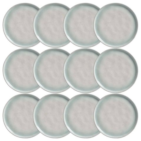 Jogo 12 Pratos Sobremesa 21cm Bio Mar Porto Brasil Cerâmica Stoneware Mesa Posta Restaurante