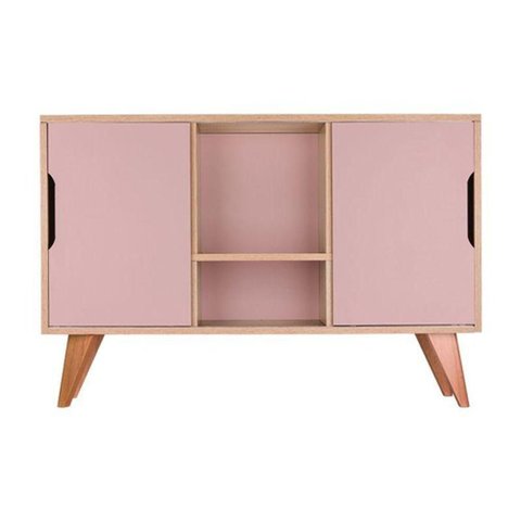 Aparador Murano Retrô 2 Portas sem Gavetas MDP 115cm Carvalho Treviso e Rosa Claro Mercado