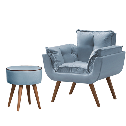 Poltrona Opala + Puff Azul Bebê