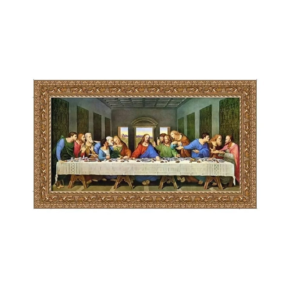 Quadro Santa Ceia Grande com Vidro Moldura Classica 114x64cm