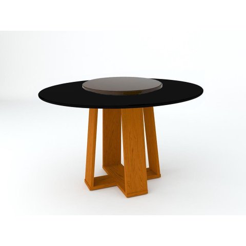 Mesa de Jantar Redonda Isabela 1,35m com Tampo Giratório Ypê/Preto/Café - New Ceval
