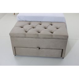 Puff Baú Gaveta Solteiro (sapateiro Infantil) 90x50x45cm na Cor Bege Claro Tecido Veludo Liso - 3