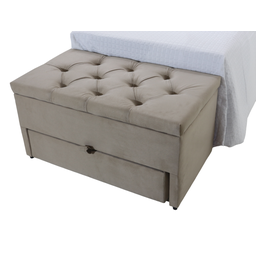 Puff Baú Gaveta Solteiro (sapateiro Infantil) 90x50x45cm na Cor Bege Claro Tecido Veludo Liso - 1