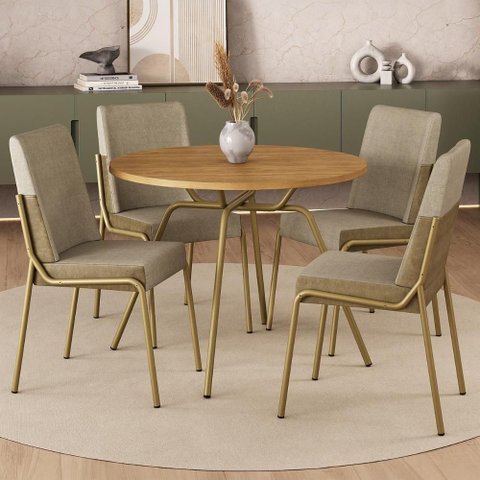 Conjunto Sala de Jantar Verona 4 Lugares Tampo MDP Aço Dourado 98.5cm Móveis Carraro