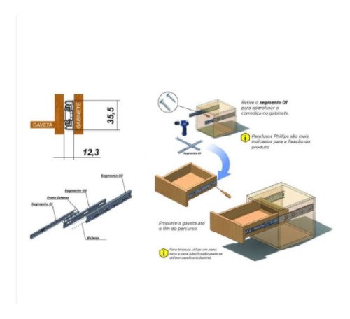 Corrediça Gaveta Telescópica para Gavetas 35cm 6 Pares - 2