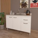 Ver imagem 1 de Gabinete 1,20 Branco Balcão de Pia Armário sem tampo 3 portas 1 gaveta