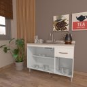 Ver imagem 2 de Gabinete 1,20 Branco Balcão de Pia Armário sem tampo 3 portas 1 gaveta