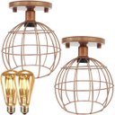 Ver imagem 1 de 2 Lustre Teto Plafon + 2 Lâmpada Led St64 Industrial Aramado Globo Retrô Luminária Vintage - Cobre R