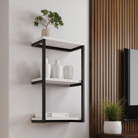 Nicho De Parede Industrial 3 Prateleiras Milão - Preto E Branco