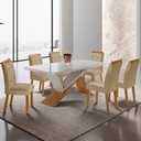 Ver imagem 1 de Mesa de Jantar Yasmin 180cm Tampo Mdf Vidro Canto Copo com 6 Cadeiras Carol