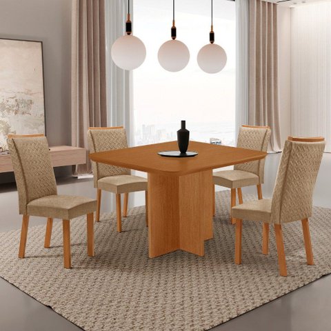 Mesa de Jantar Olímpia 90cm Tampo MDF Laminado Canto Copo com 4 Cadeiras Lisa