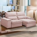 Ver imagem 2 de Sofá Retrátil Reclinável para Sala de Estar Living 210cm Nápoles F04 Veludo Rosê - Lyam Decor