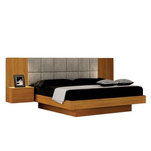 Cama de Casal Braga Queen Size com Criado e Cabeceira Cinamomo Joli Palha - Leifer Móveis