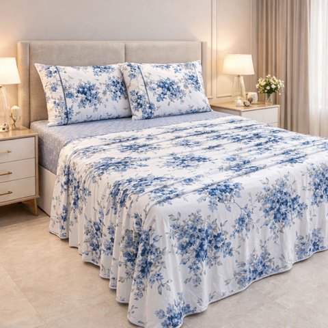 Jogo de Cama Juliette Queen 100% Algodao 300 Fios Super Macio:azul
