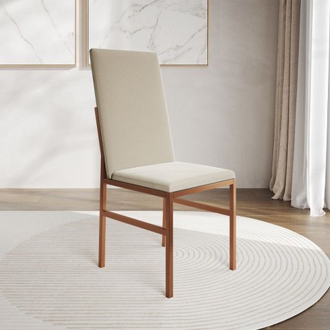 Cadeira de Jantar Estofada Mônaco Premium Base Cobre para Mesa Sala e Cozinha Conforto - Cobre/bege