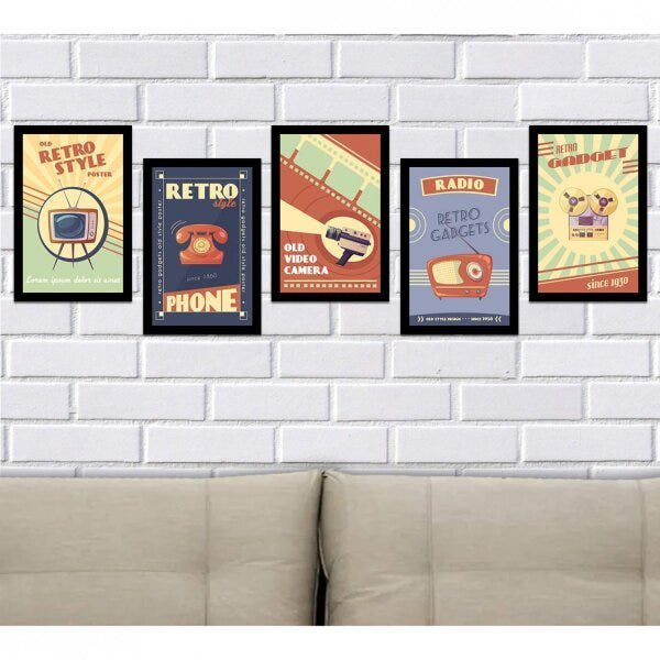 Kit de Quadros Decorativos 5 Peças Retrô Sofistiq - 1