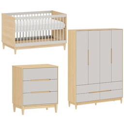 Berço Cômoda e Guarda Roupa Infantil Conjunto para Quarto de Bebê Cinza com Carvalho Quater - 1