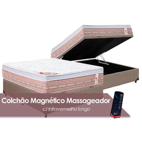 Cama Box Baú Casal: Colchão c/Vibro Massagem Castor Magnético Premium + Base CRC Courano Clean(
