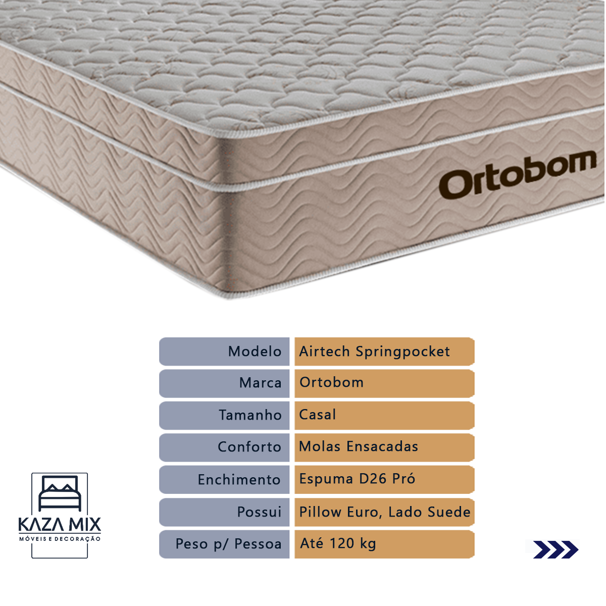 Cama Box Branco e Colchão Airtech Springpocket Casal Ortobom - 2