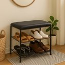 Ver imagem 2 de Sapateira Dupla Preta Horizontal com Banco Apoio 27x48x40cm Aço Carbono Utimil