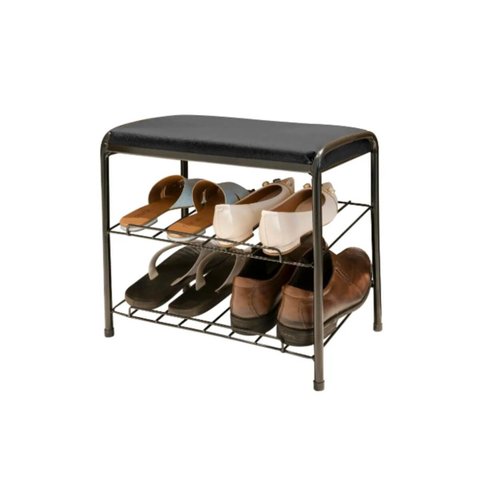 Sapateira Dupla Preta Horizontal com Banco Apoio 27x48x40cm Aço Carbono Utimil