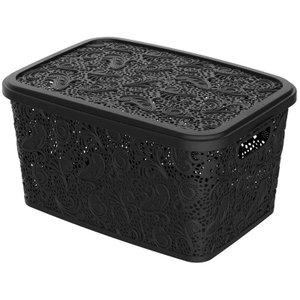 Caixa Organizadora Uninjet Tampa Floral 17l:Preto