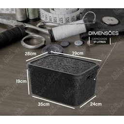Caixa Organizadora Uninjet Tampa Floral 17l:Preto - 4