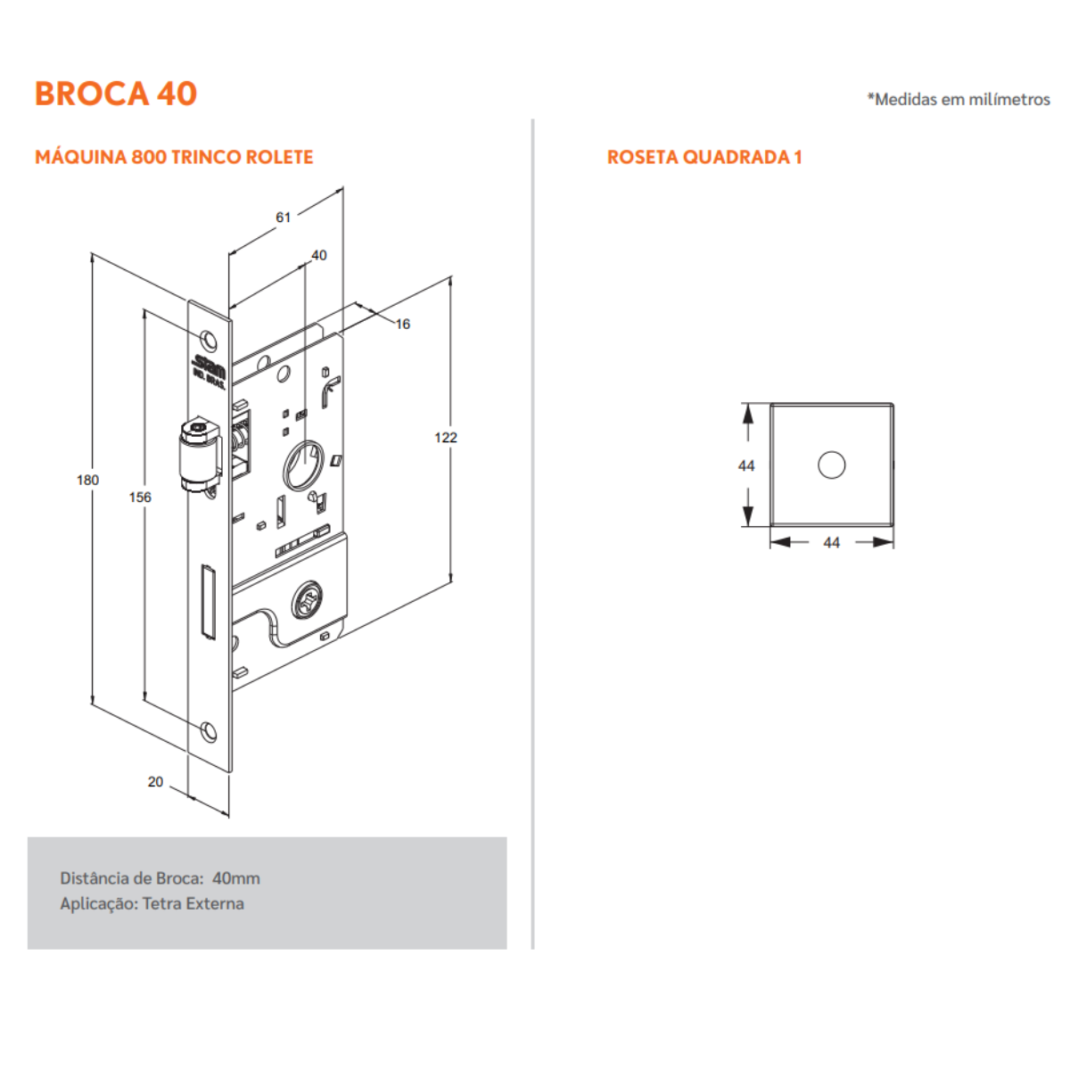 Fechadura Rolete 800 Porta Pivotante Broca 40mm Preto Stam - 2