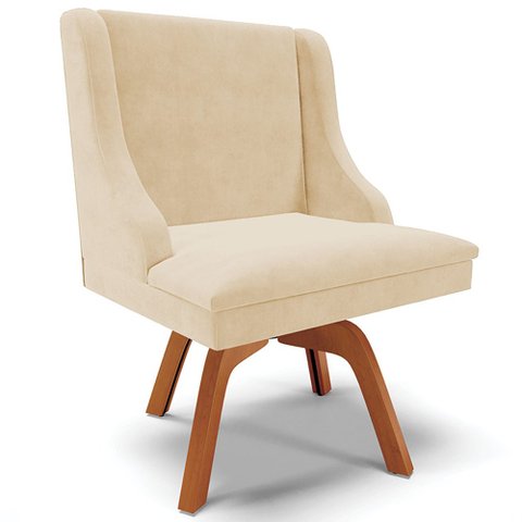 Poltrona Decorativa Base Giratória de Madeira Firenze Suede Bege/Natural - Gran Belo