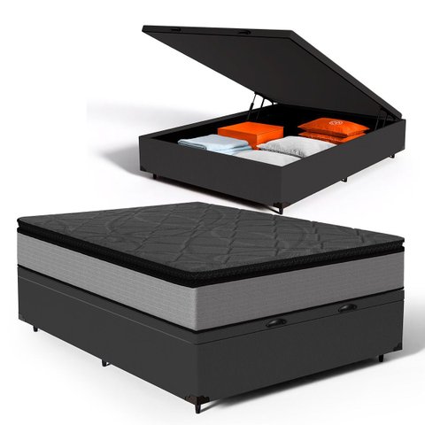 Cama Box Baú com Colchão de Molas Ensacadas Pillow Top Umaflex Vitta Casal 138cm