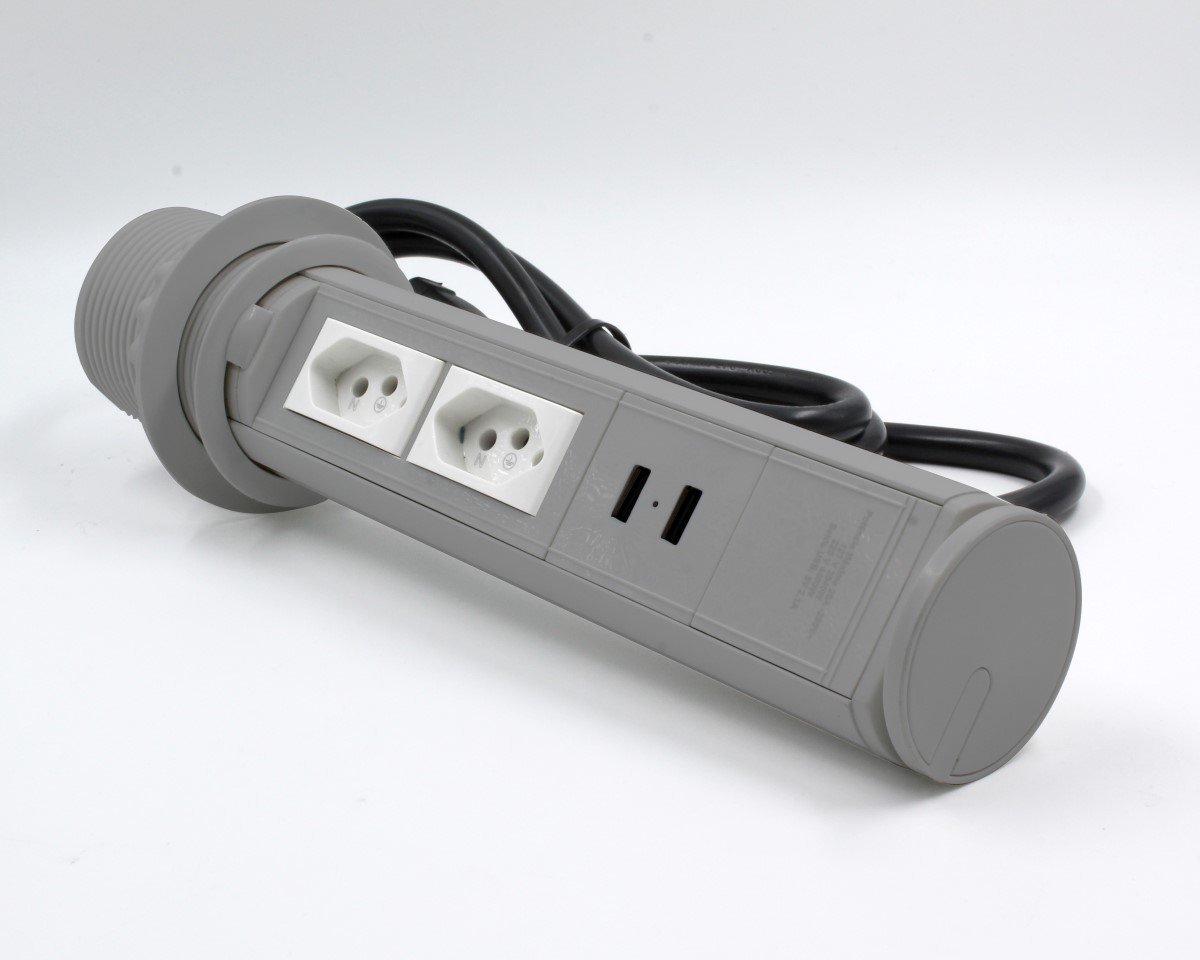 Bancada Torre Tomada Multiplug 2 tomadas + 2 usb Cor: Cinza - 2