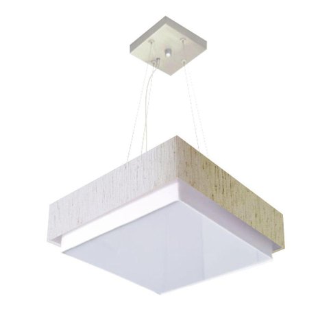 Lustre para Sala de Jantar Vivare Md-4405 Cúpula em Tecido 60x60cm Cor Linho Bege Bivolt