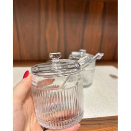 Açucareiro com Colher e Tampa Lines 10cm X 7,5cm Vidro - Wolff - 4
