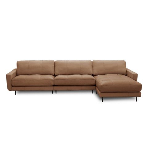 Sofá 3 Lugares Tributo H Chaise Direita Couro Camel
