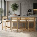 Ver imagem 1 de Banqueta Cozinha Alta Madeira Castanho Kit 4 Encosto Palhinha Austria I03 - D'Rossi