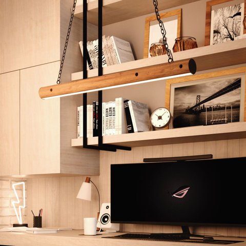 Luminária Pendente Canada em Madeira de Demolição com Corrente e Led 36w