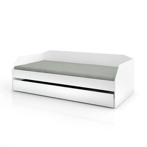 Bicama Solteiro Duo Luxo com Cama Auxiliar em Mdf Premium Branco com 2 Colchões