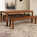Ver imagem 2 de Mesa Madeira 180cm e 2 Bancos 150cm Floris Castanho F07 - Mpozenato
