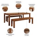 Ver imagem 3 de Mesa Madeira 180cm e 2 Bancos 150cm Floris Castanho F07 - Mpozenato