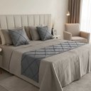 Ver imagem 4 de Peseira Drapeada Veludo Luxo 2,15x0,50m Dupla Face cama casal Cinza Claro