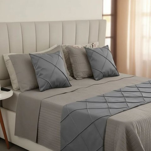 Peseira Drapeada Veludo Luxo 2,15x0,50m Dupla Face cama casal Cinza Claro
